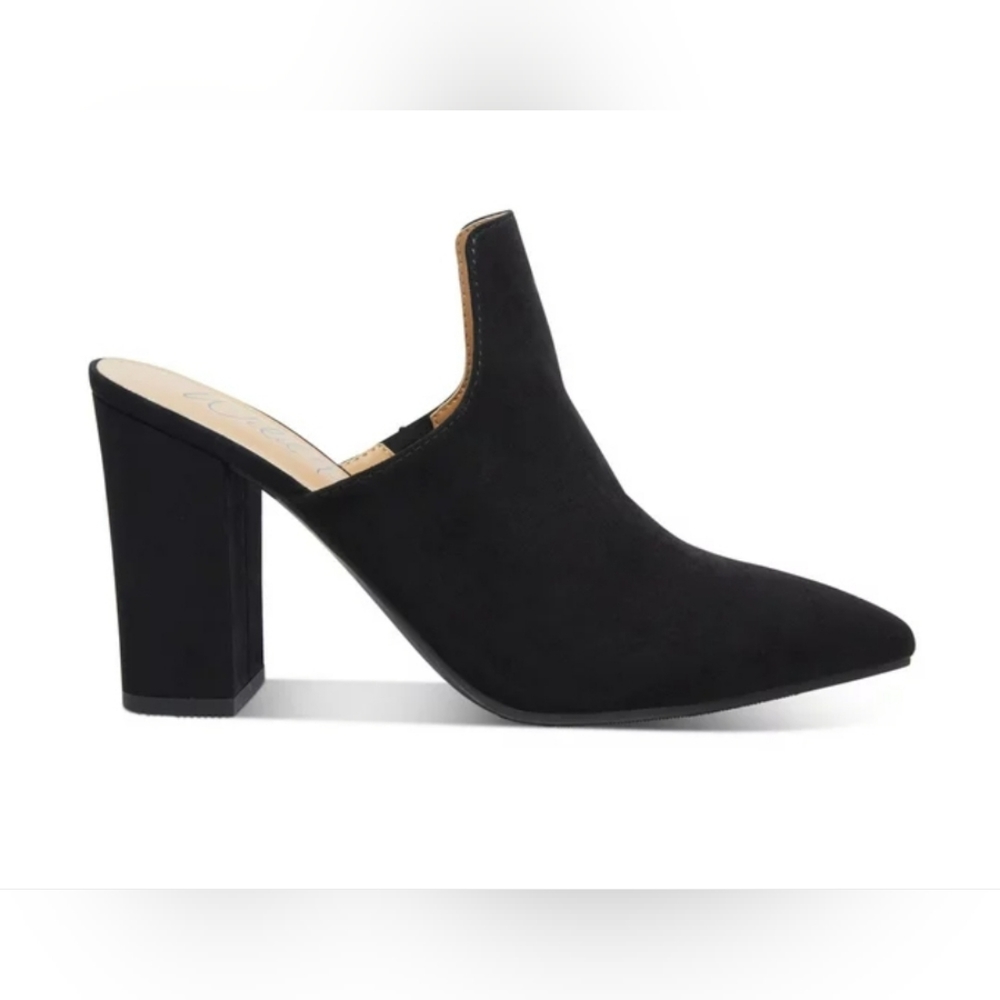 Wild Pair Womens Black Extended Vamp Carlita Pointed Toe Block Heel Slip On 6